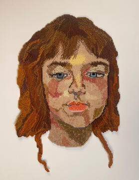 BigHead, needlepoint on plastic canvas, 11&#39;&#39; x 16.5&#39;&#39;, 2024